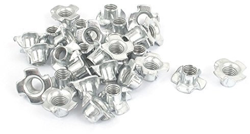 sourcing map M8x1.25mm (Pack of 30) 4 Pronged Tee Nut T-Nut for Table Legs Rock Climbing Wall Woodwork Holds Wood Cabinetry
