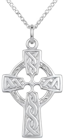 Alexander Castle Solide 925 Sterling Silber Keltisches Kreuz Kette für Damen - Kreuz Anhänger mit 18 Silber Kette & Schmuck Geschenk-Box - 25mm x 14mm