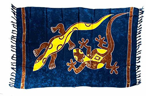 Ciffre Sarong Pareo Wickelrock Dhoti Lunghi Tuch Strandtuch Blau Gecko Batik Schal