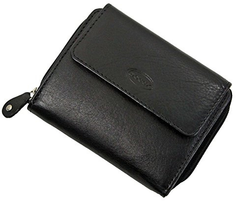 BOCCX geräumige Leder Damen Geldbörse Damenbörse Portemonnaie Geldbeutel 10032 Schwarz GoBago