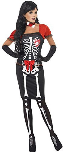Smiffys Beautiful Bones Costume, Black with Corset, Skirt, Bolero and Choker, Halloween Adult Fancy Dress, Skeleton Dress Up Costumes