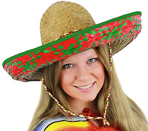 Sombrero mexicano de paja para mujer, color verde; accesorio para disfraz o fiesta