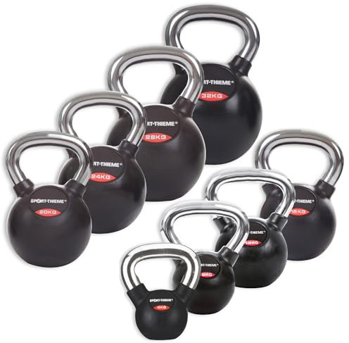 Sport-Thieme Gusseisen Kettlebell gummiert | Mit glattem Chrom-Griff | Hochwertige Kugelhantel in 11 Gewichtsklassen: 4 kg - 32 kg | Schwarz | Markenqualität