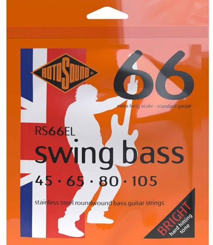 Rotosound Edelstahlsaiten für Bass, Runddraht, extra lange Mensur, Standardstärke 45-65-80-105