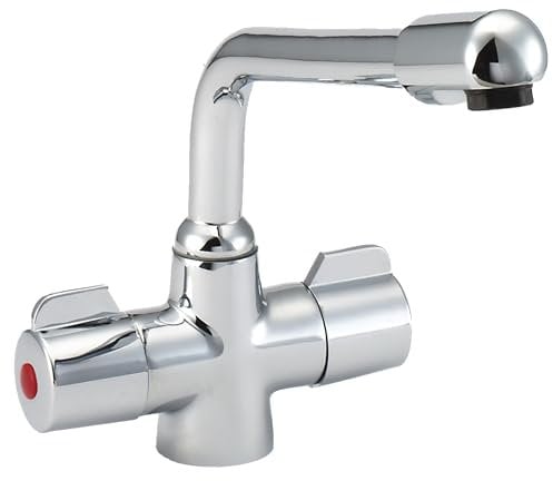 Deva PUF130/CP Puffin Kitchen Mono Sink Mixer Tap Chrome Finish Flow | 360° Swivel Spout | Large Easy Use Hot & Cold Silver Handles | for Dual Single Basin | 12 Year Warranty