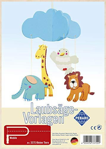 Pebaro 337S Laubsägevorlage Mobile Windspiel Kleine Tiere, 3mm Sperrholz DIN A 4, Motiv vorgedruckt, aussägen mit Laubsägebogen, basteln, anmalen, fertig, Laubsägen, Basteln mit Holz, Geschenkidee
