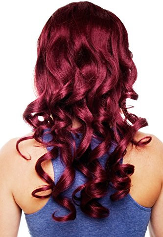 WIG ME UP - Clip-in Haarteil mit 7 Klammern, 3/4 Perücke Rot Granatrot 50 cm lockig, wellig, Haarverlängerung, Wig H9503-39