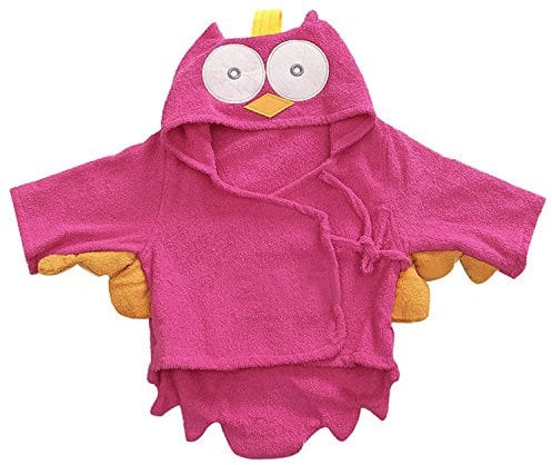 Lexikind Kapuzenhandtuch Baby: Frottee Bademantel - Babyhandtuch mit Kapuze - Kapuzenbadetuch (Eule pink)
