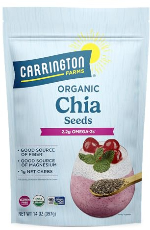 Carrington Farms Organic Chia Seeds 14 oz - Nutrient-Dense Whole Seeds for Chia Pudding, Smoothies, Overnight Oats & Baking | Omega-3, Fiber & Plant Protein | Vegan, Keto, Non-GMO