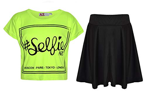 A2Z 4 Kids Girls Top Kids Selfie Print Stylish Crop Top & Fashion Skater Skirt Set New Age 7 8 9 10 11 12 13 Years