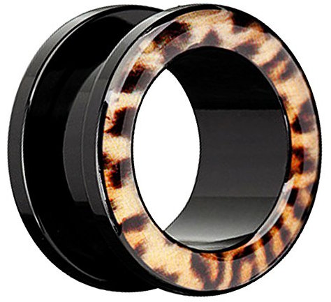 Piersando Flesh Tunnel Ohr Plug Ear Piercing Ohrpiercing aus Kunststoff in Leoparden Leo Animal Print Look Schwarz 22mm