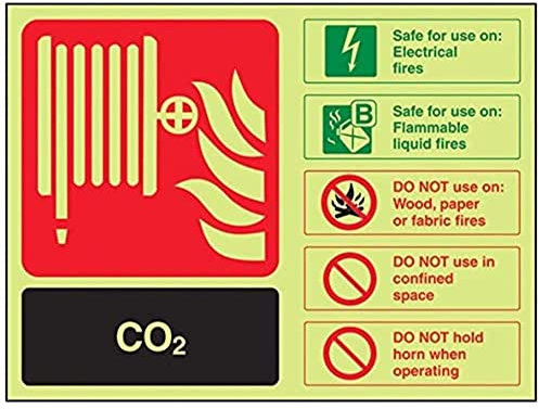 vsafety 11016 ar-g cartello estintore CO2, ID, Glow in the Dark in plastica, 1 mm, orizzontale, 200 mm x 150 mm, colore: nero/verde/rosso