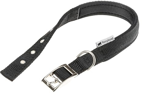 Ferplast Hundehalsband, Größe M, verstellbar, gepolstert, Nylon, Metallschnalle, Halsumfang 32–39 cm, Schwarz