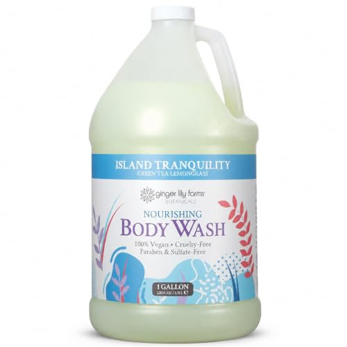 Ginger Lily Farms Botanicals Nourishing Body Wash, Island Tranquility, 100% Vegan & Cruelty-Free, Green Tea Lemongrass Scent, 1 Gallon Refill (128 fl. oz.)