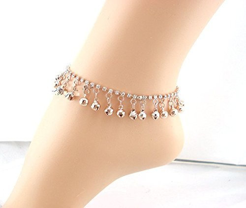EQLEF Bell Fußkettchen für Frauen Fashion Gold Plated Diamanten Bells Fußkettchen für Frau 2 Stück (Gold)