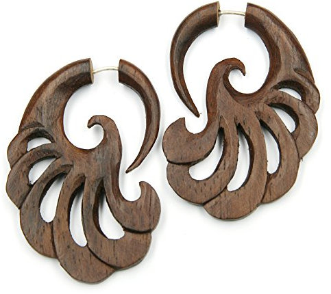 Drachensilber Ohrschmuck ausgefallene Form Holz Schmuck Ohrring Rosenholz Silber Verschluss Fake Piercing Frauen Männer 100% Handarbeit