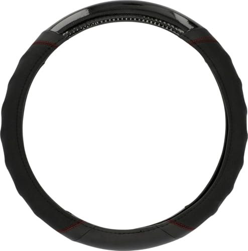 Cartrend 60295 Premium Lenkradhülle mit Fingergriff, Rote Naht, Schwarz/Carbon