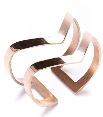 Happiness Boutique Damen Offener Ring in Rosegold | Statement Ring Doppel V Design Rosegold Schmuck aus Titan