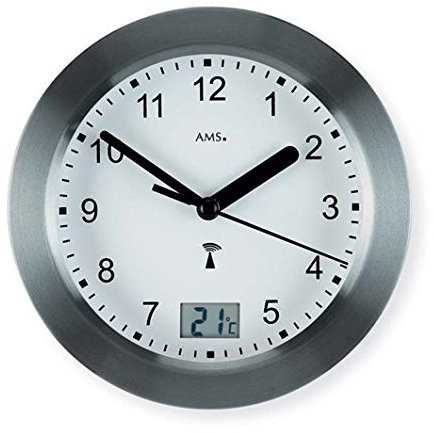AMS Funk-Wanduhr, Holz, Mehrfarbig, 24 x 30 x 12 cm