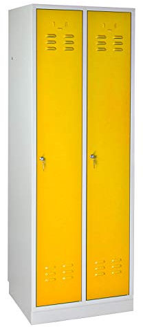 ADB Umkleideschrank, Spind, Garderobenschrank, Kleiderspind, Flügeltüren-Schrank, gelb, 1775x600x500 mm, Metall Spind mit 2 Abteilen, Pulverbeschichtet, verschließbar, Hergestellt in der EU