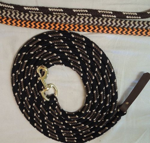 Bodenleine schwarz-braun-Natur 6,70 mtr - Baumwolle mit Boltsnap und Lederklatsche