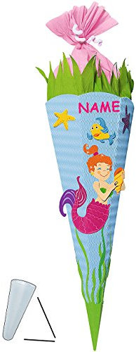 alles-meine.de GmbH BASTELSET Schultüte - Meerjungfrau Nixe - 85 cm - incl. Namen - mit/ohne Kunststoff Spitze - Zuckertüte zum selber Basteln - 6 eckig Mädchen Fische Sees..