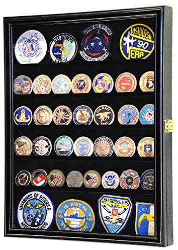 sfDisplay.com, LLC. 56 Challenge Münze Vitrine Schrank Regale - Komplett verstellbar - Größere Münzen - 98% UV Black Finish
