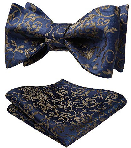 HISDERN Fliegen für Herren Marineblau Fliege mit Einstecktuch Set Klassische Paisley Selbstgebundene Smoking für Hochzeit Party Fasching
