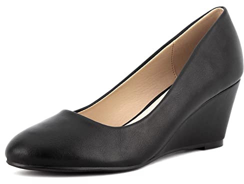 Greatonu Women's Formal Office Wedge Platform Mid Heel Dress Court Shoes Black pu UK 5