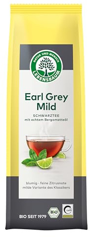 Lebensbaum Schwarztee Earl Grey Mild, milder Bio-Schwarztee, aromatischer Schwarzer Tee mit feinem Bergamotte und Zitronen-Aroma, loser Tee, 100g