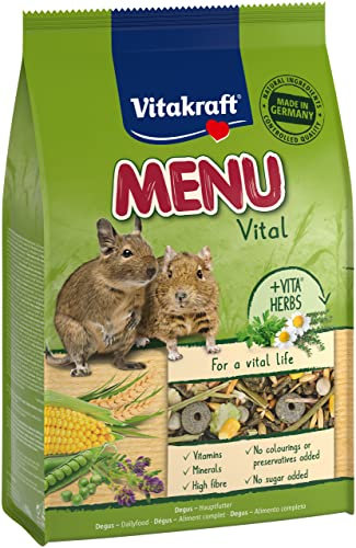 Vitakraft Menü Vital, Futter für Degus, mit Luzerne und Getreide, zur Zahnpflege, ohne Zuckerzusatz, in wiederverschließbarer Verpackung (1x 600g)