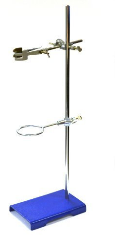 Chemical Resistant Steel Ring Stand Set - Lab Stand Support with Clamp - 8 Inch x 5 Inch Base, 24 Inch Rod - Use as Glass Funnel Stand or Test Tube Holder