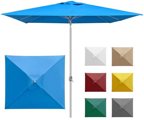 paramondo Interpara Parasol Pour Jardin Balcon Et Terrasse, Pliable, Avec Manivelle, Carré 3 x 3m / Bleu/Armature (Argent)
