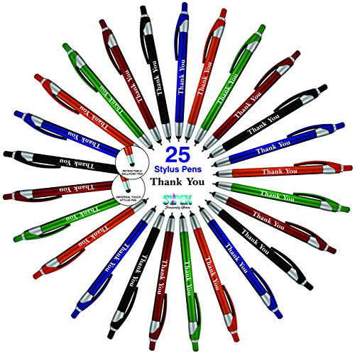 Thank You Grußkarte Geschenk Stylus Stifte für Touchscreen Geräte – 2 in 1 Multifunktions Pen – Kompatibel mit Tablets, iPads, iPhones Pack of 25 schwarz