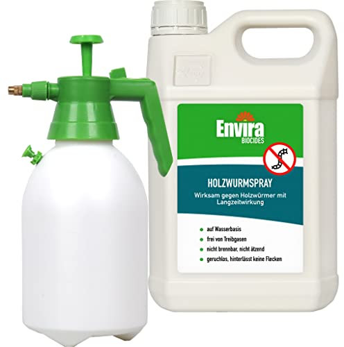 Envira Holzwurm Abwehrspray 5 Liter + 2L Sprüher - Spray mit Langzeitwirkung gegen Holzbock & Holzwurm - Mittel gegen Holzwürmer für innen - Effektives Holzwurmmittel & Holzwurmschutz