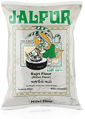 JALPUR MILLERS Stone Ground Millet flour 1Kg - Bajra Flour - Bajri Atta flour for Roti, Flatbreads, Baking & Traditional Indian Cooking - Fine Ground Millet - Rich in Fibre & Iron