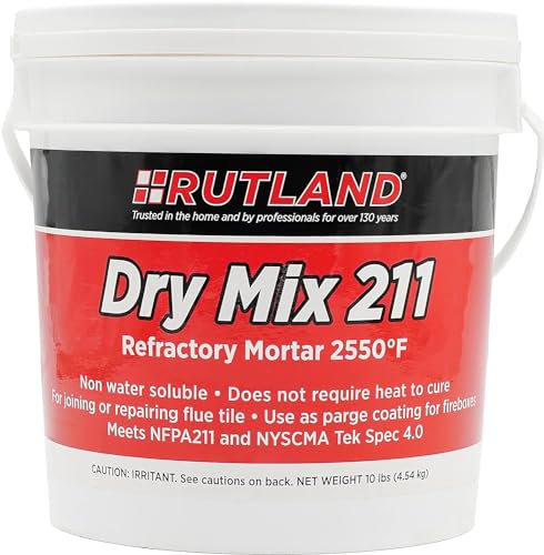 Rutland Products Dry Mix 211 Refractory Mortar, 2550F, Air Cured Fire Cement, Dark Gray, 10 Lbs. Pail