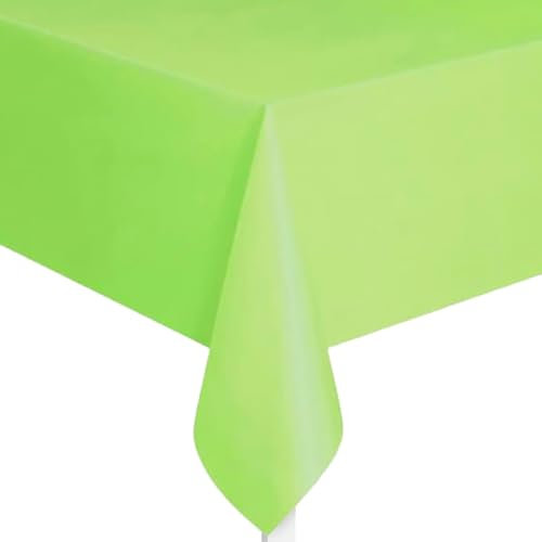 Unique UK Solid Limettengrüne Kunststoff-Tischdecke, kurz gefaltet, rechteckig, 137 x 274 cm, 1 Stück, Elegante und langlebige Tischdecke für Partys, Veranstaltungen und Zuhause