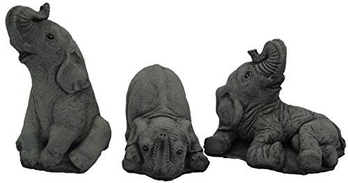 3 piece Small Elephant Set Hand Cast Stone (Concrete) Garden Ornaments made in Wales
