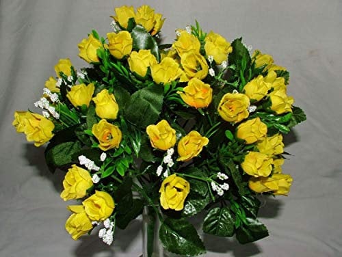 Luscious Artificial Silk Yellow Rose bush - 60 Heads with Gyp - Wedding Grave Home Decoration by A1-Homes