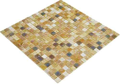 Mosaik Quadrat mix sandfarbend Glas irisierend Perlmut oriental Fliesenspiegel, Mosaikstein Format: 15x15x4 mm, Bogengröße: 317x317 mm, 1 Bogen/Matte