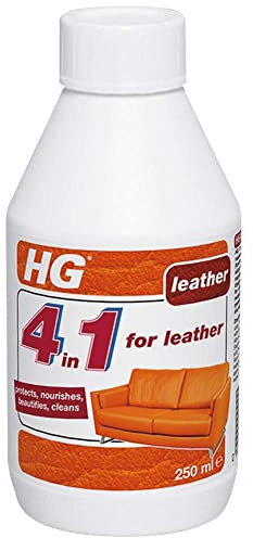 HG 4-in-1 Leather Cleaner, Premium Real Leather & Faux Leather Cleaner, Leather Conditioner to Restore & Nourish Soft Furniture & Accessories, Effective Leather Polish - 250ml