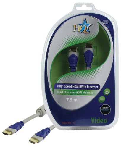 HQ HQSV-400-7.5 High Speed HDMI auf Ethernet Stecker Kabel silber 7,5 m