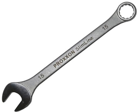 Proxxon 23915 Ring-Maulschlüssel SlimLine Größe 15mm - 15° abgewinkelt auf der Ringseite - Chrom-Vanadium Stahl