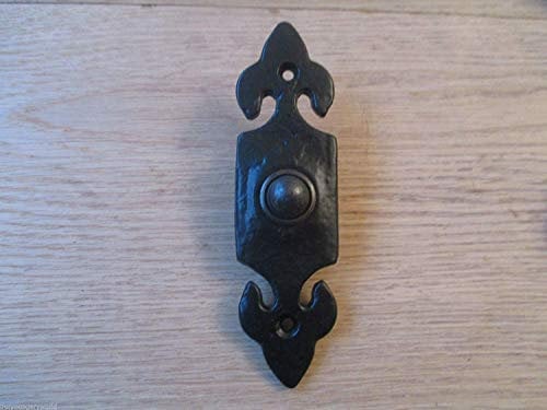 IRONMONGERY WORLD® Victorian Traditional Old Style Bell Push Door Bell Wired (Black CAST Iron Fleur DE LYS)