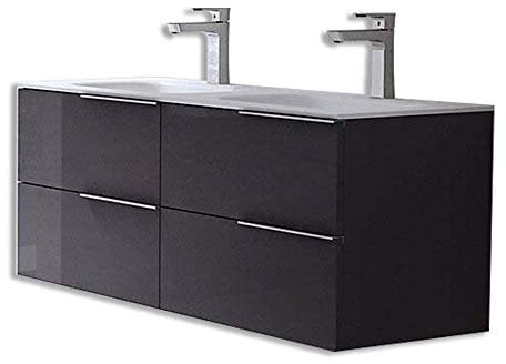 Badmöbelset Vanessa - Doppelwaschbecken und Unterschrank mit 4 Schubladen, BTH: 120x48x47cm, Farbe: hochglanz Grau