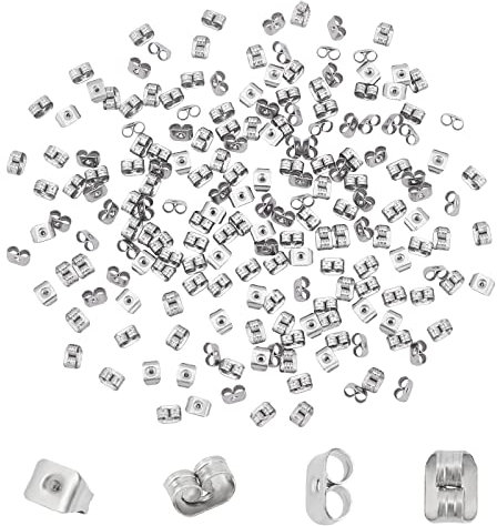 PandaHall - Lot de 100 Poussoirs A Clou d'Oreilles en Acier Inoxydable 5x3,5x2mm