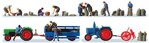 Preiser 1/87 th – pr13008 – Modelleisenbahnen – 11 Arbeiter-Bauernhof und 2 Traktoren