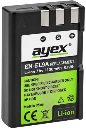 Ayex EN-EL9a - Batteria ricaricabile agli ioni di litio per Nikon D40, D40x, D60, D3000, D5000