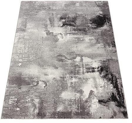 Paco Home Teppich Modern Designer Teppich Leinwand Optik Grau Schwarz Weiss Meliert, Grösse:160x230 cm